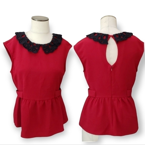 Pure Sugar Red Top With Black Collar Size Large Ruffled Bottom - Picture 2 of 16